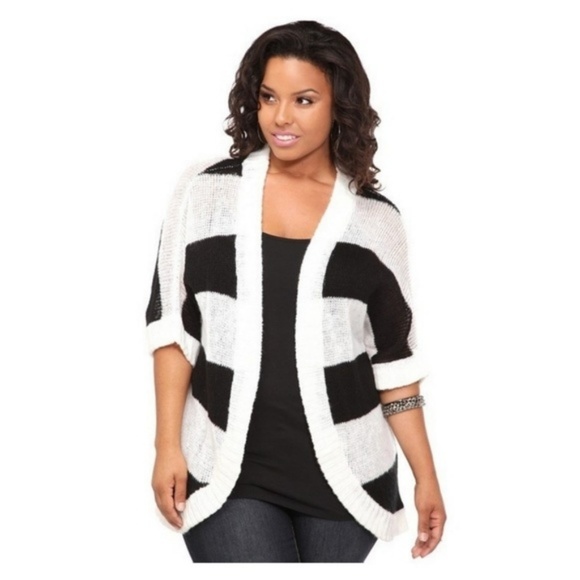 torrid Sweaters - Torrid Black White Striped Cardigan Open Front 1X
